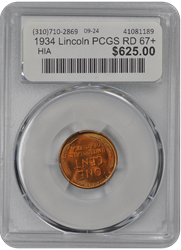 1934 Lincoln PCGS RD 67+