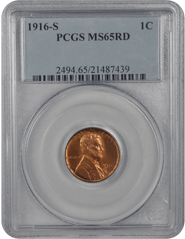 1916-S Lincoln PCGS RD 65