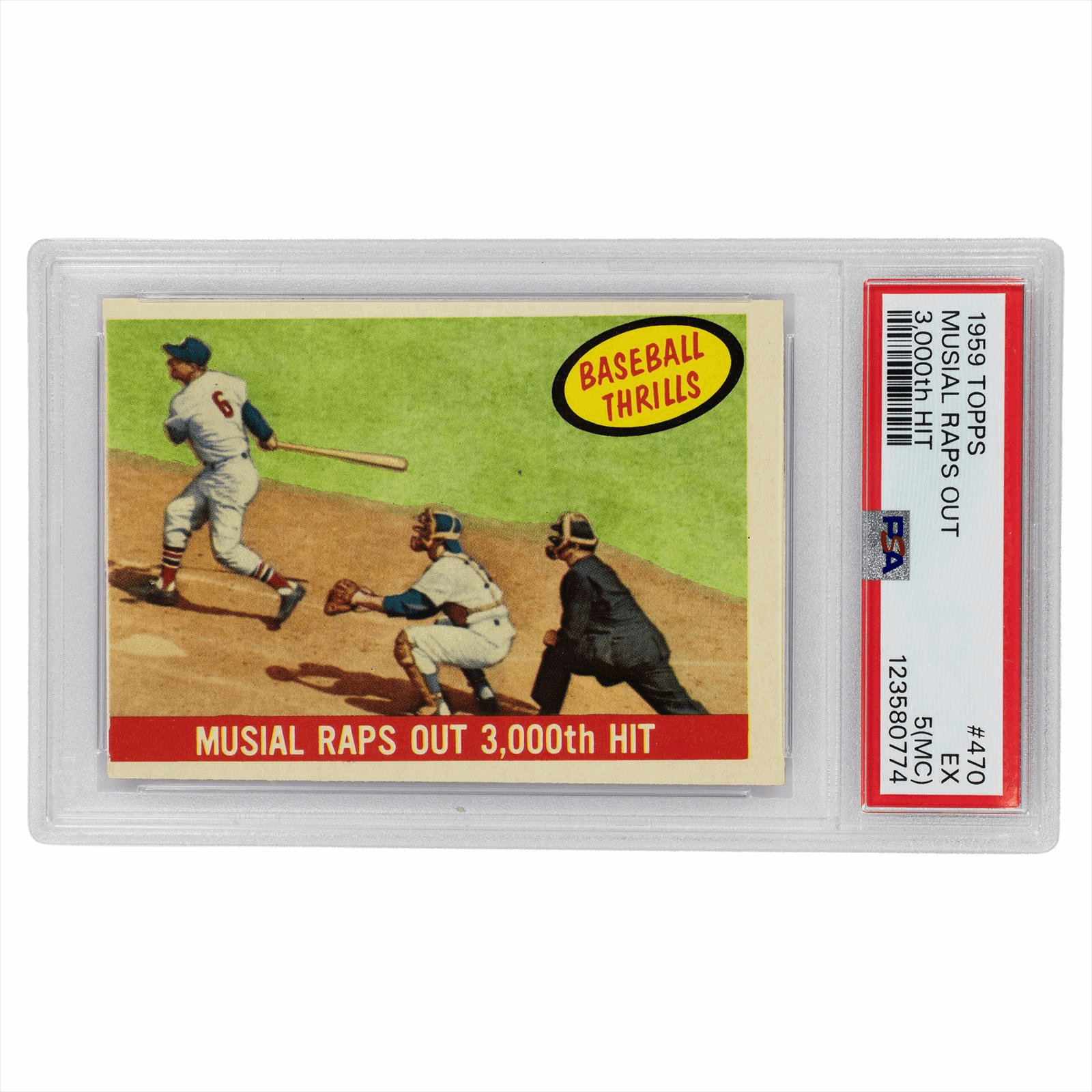 1959 Topps Musial Raps Out 3,000th Hit #470 PSA EX 5 (MC) Cert #123580774