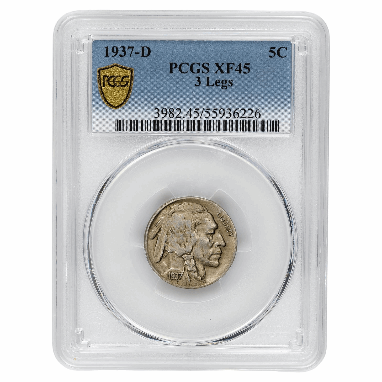 1937-D 3 Legs Buffalo Nickel 5C PCGS XF 45