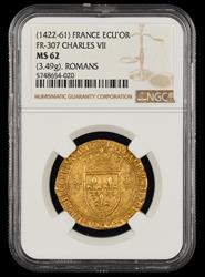 1422-1462 France Ecu dOr Charles VII NGC MS62