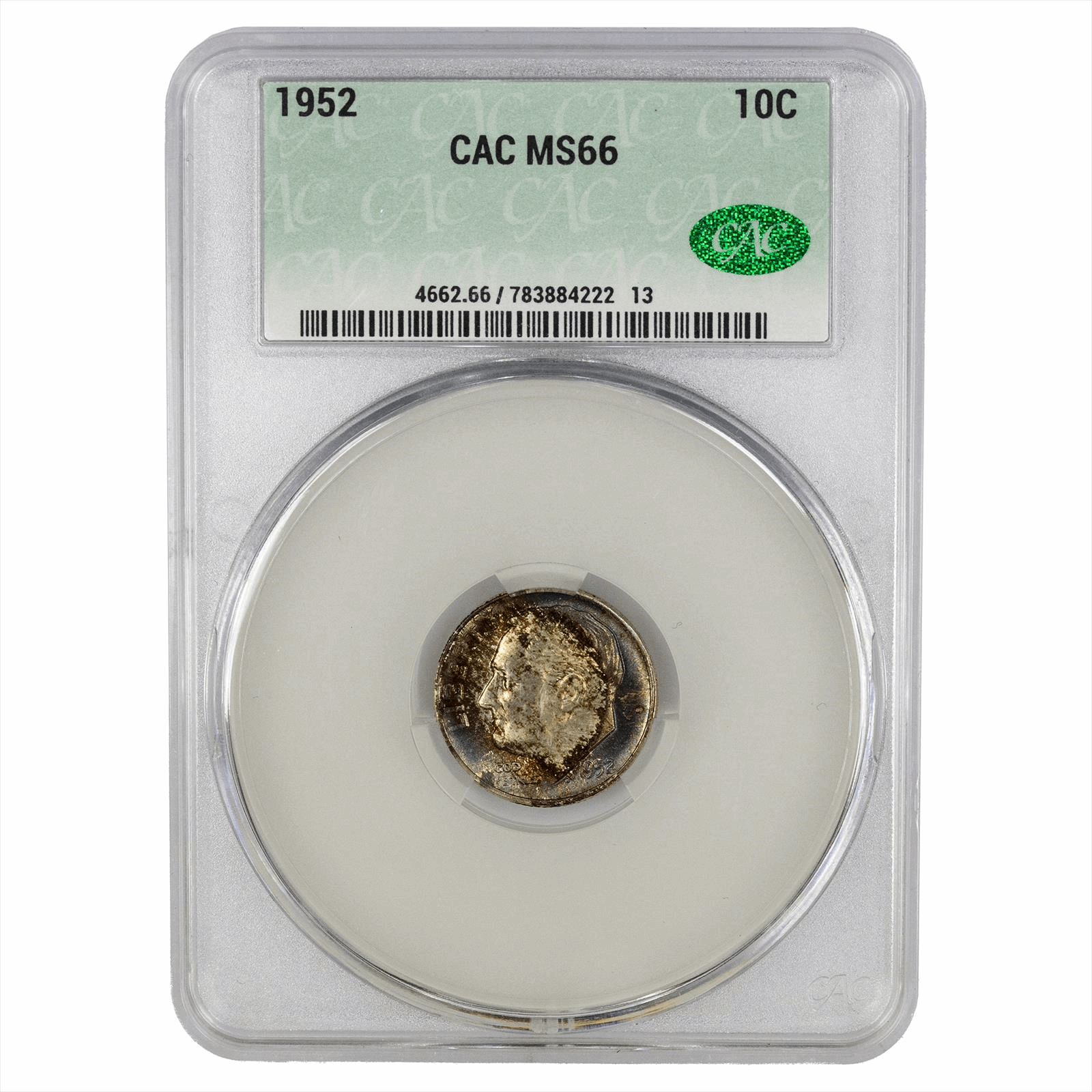 1952 Roosevelt Dime 10C CACG MS 66 CAC