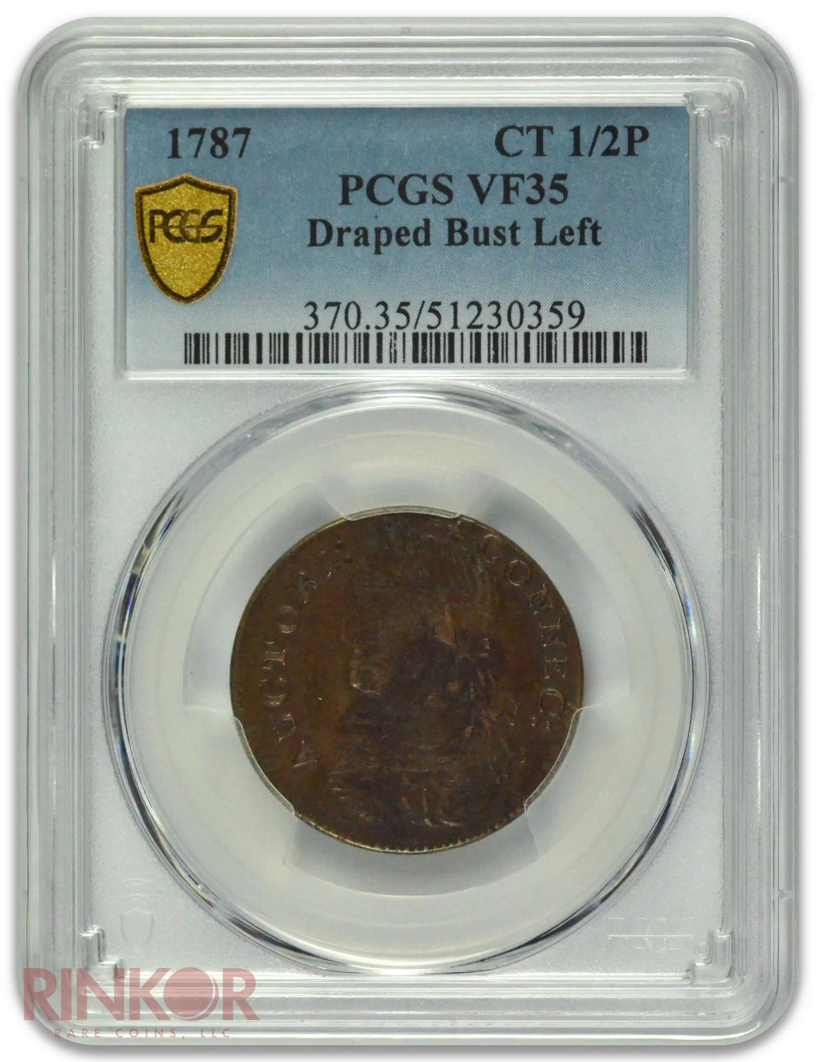 1787 Connecticut 1/2P Draped Bust Left PCGS VF-35