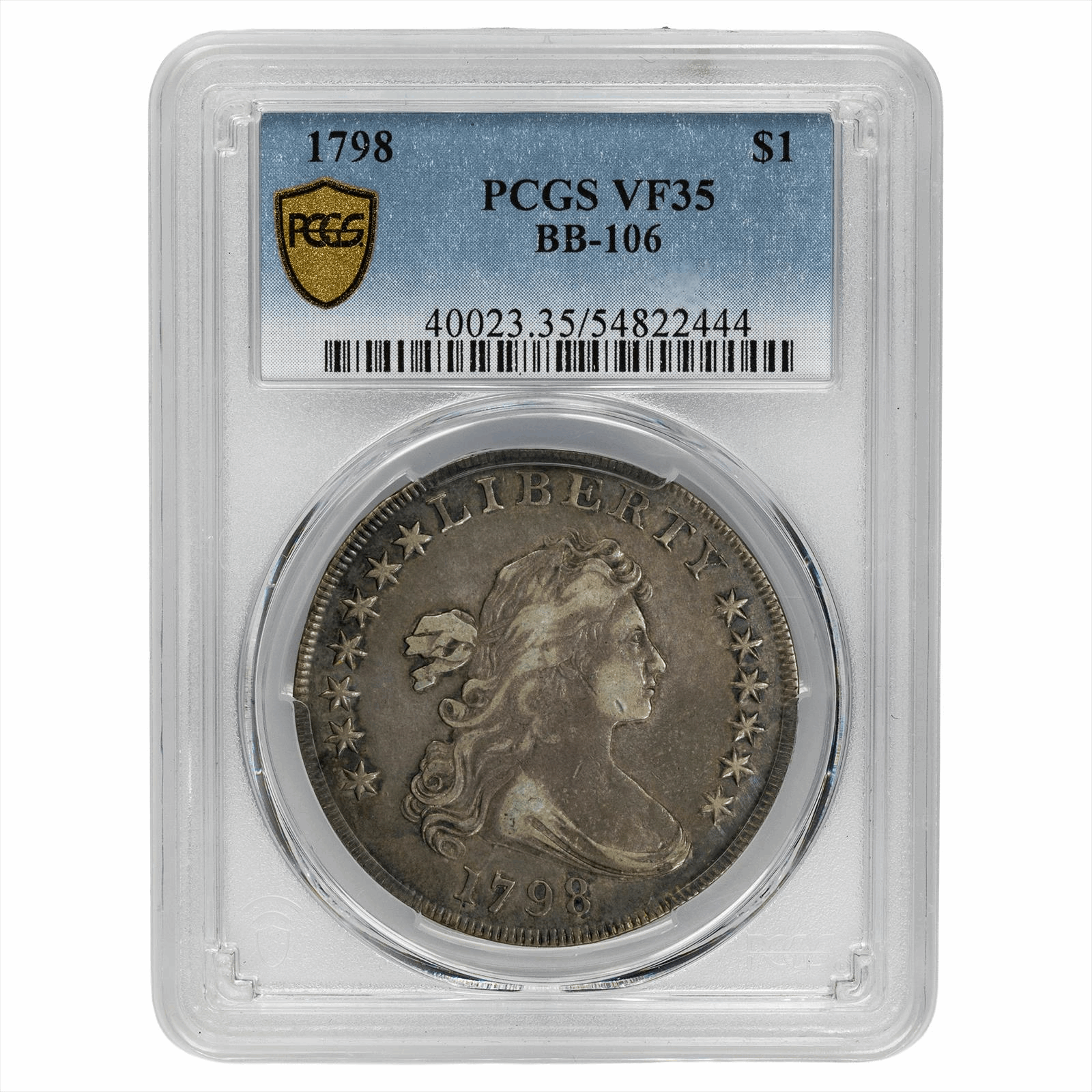 1798 Pt 9 4 Lines Drapped Bust Small Eagle Silver Dollar $1 B-19 BB-106 PCGS VF 35