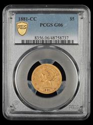 1881-CC $5 Gold PCGS G-06