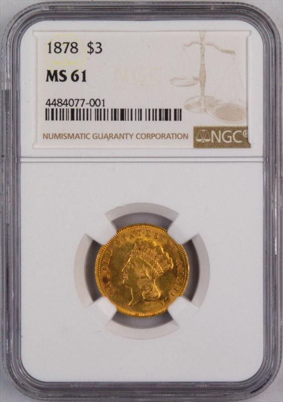 $3 1878 Indian Princess Head  NGC MS61