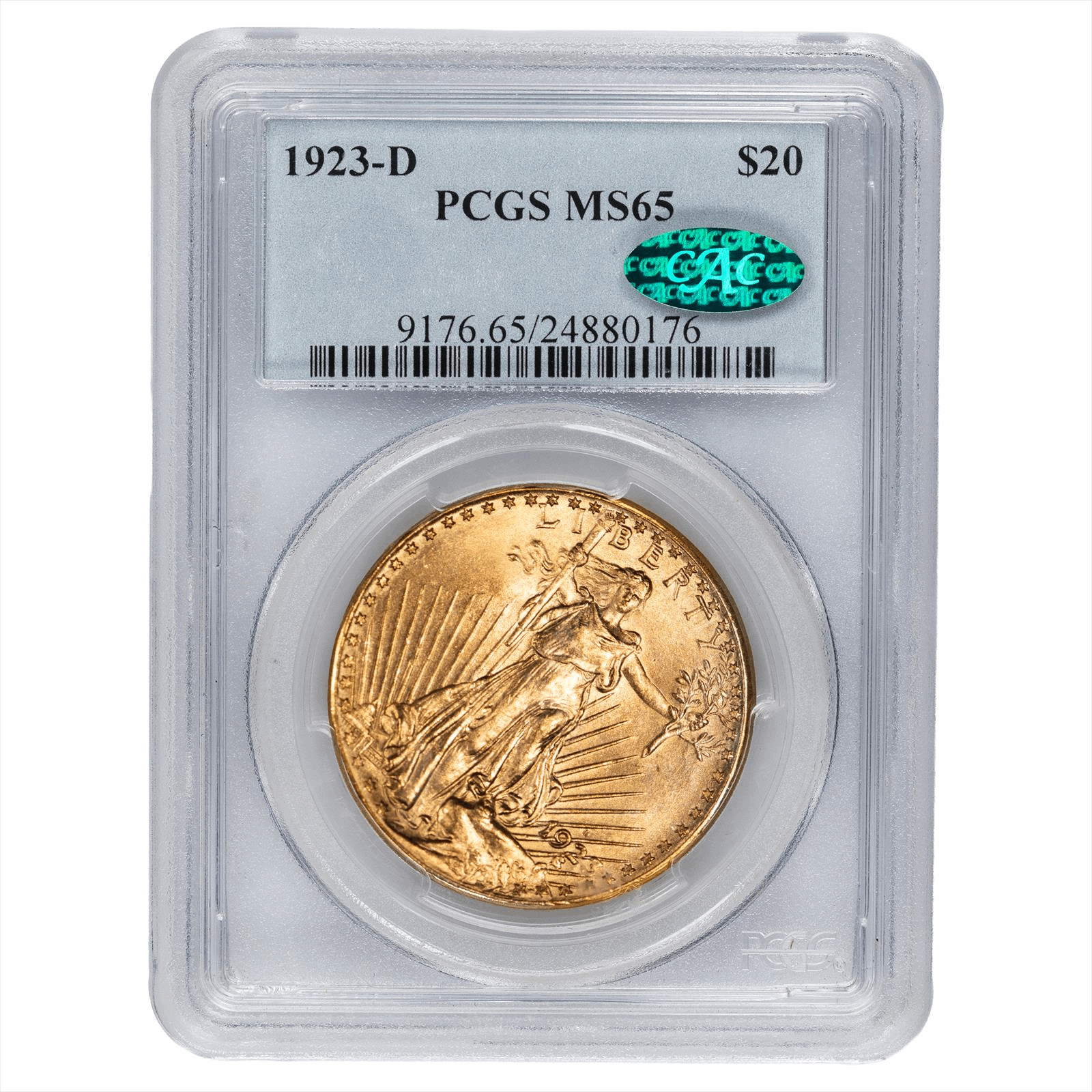 1923-D St. Gaudens Gold Double Eagle $20 PCGS MS 65 CAC