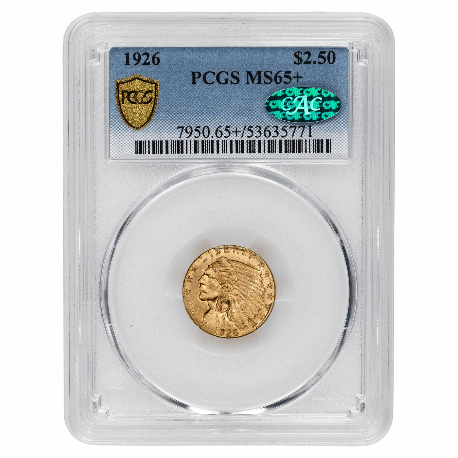 1926 Indian Head Quarter Eagle $2.50 PCGS MS 65+ CAC