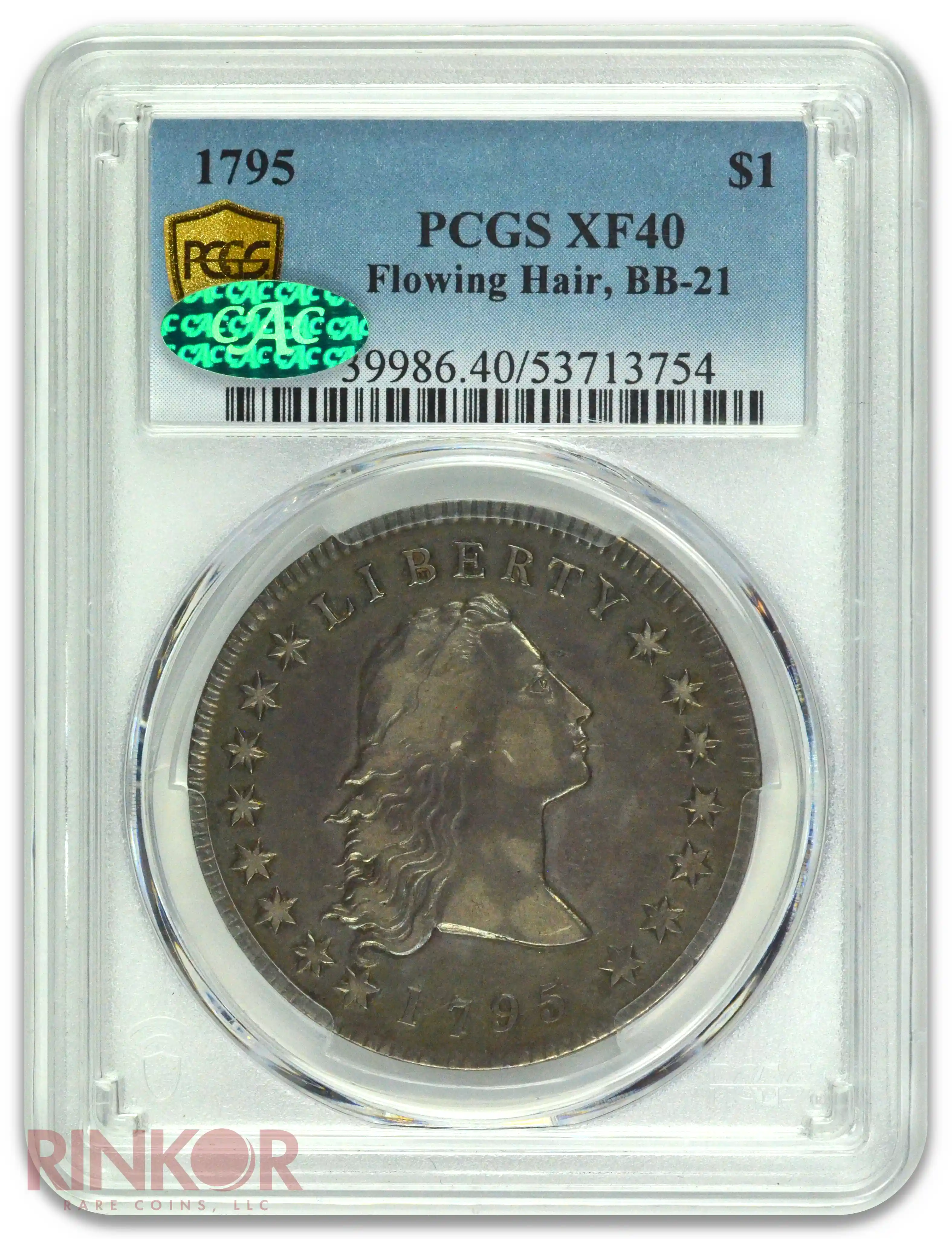 1795 $1 B-1 BB-21 2 Leaves Flowing Hair Dollar PCGS XF-40 CAC