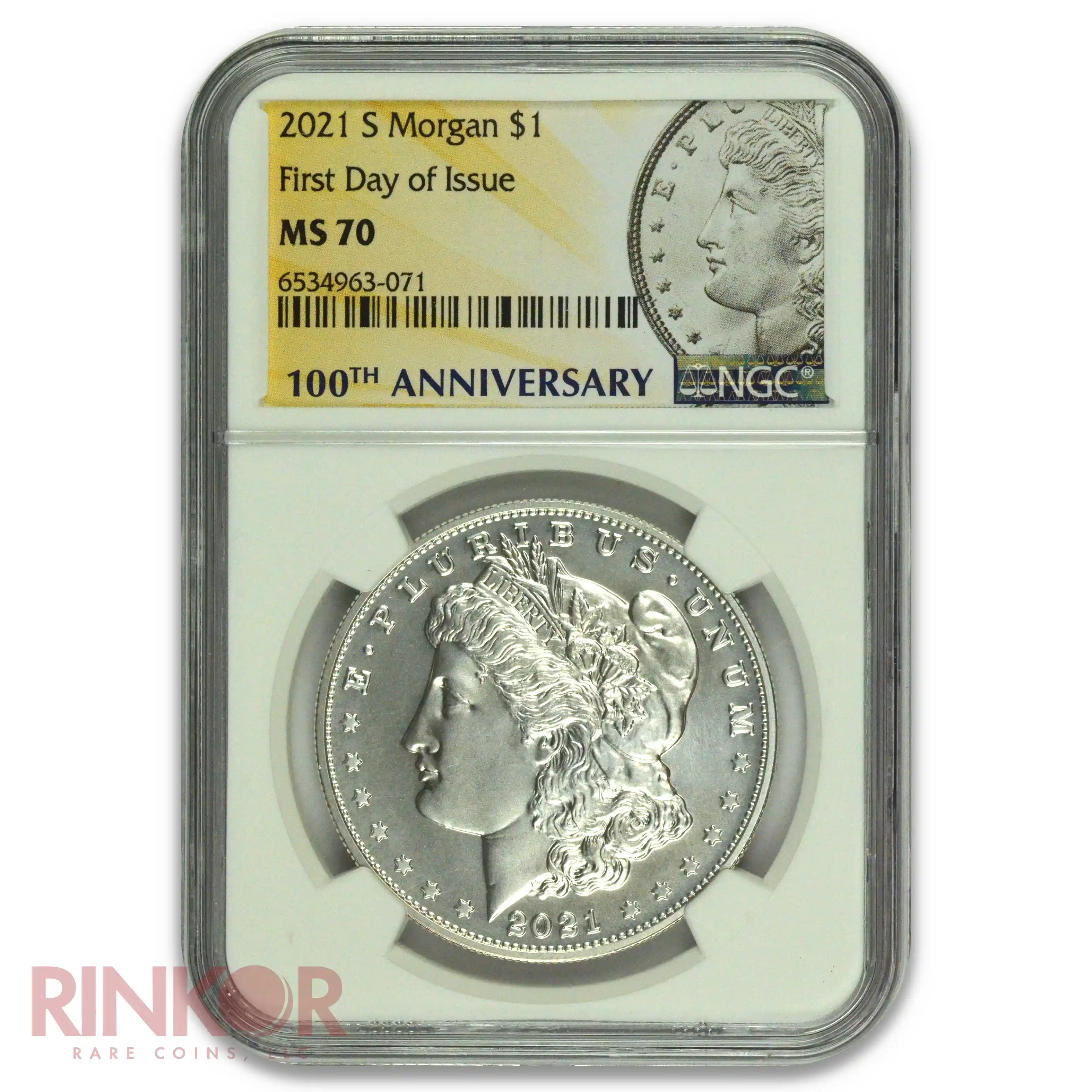 2021-S $1 Morgan Dollar 100th Anniversary First Day of Issue NGC MS 70