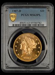 1907 D $20 Gold PCGS MS63PL