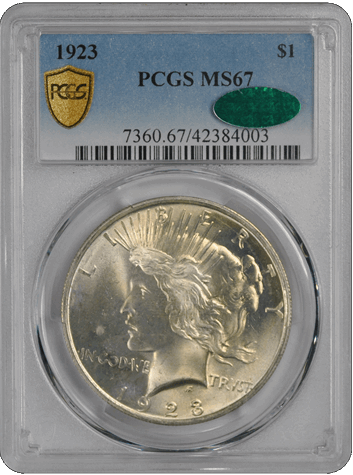 1923 $1 Peace Dollar PCGS  (CAC) #3447-11 MS67
