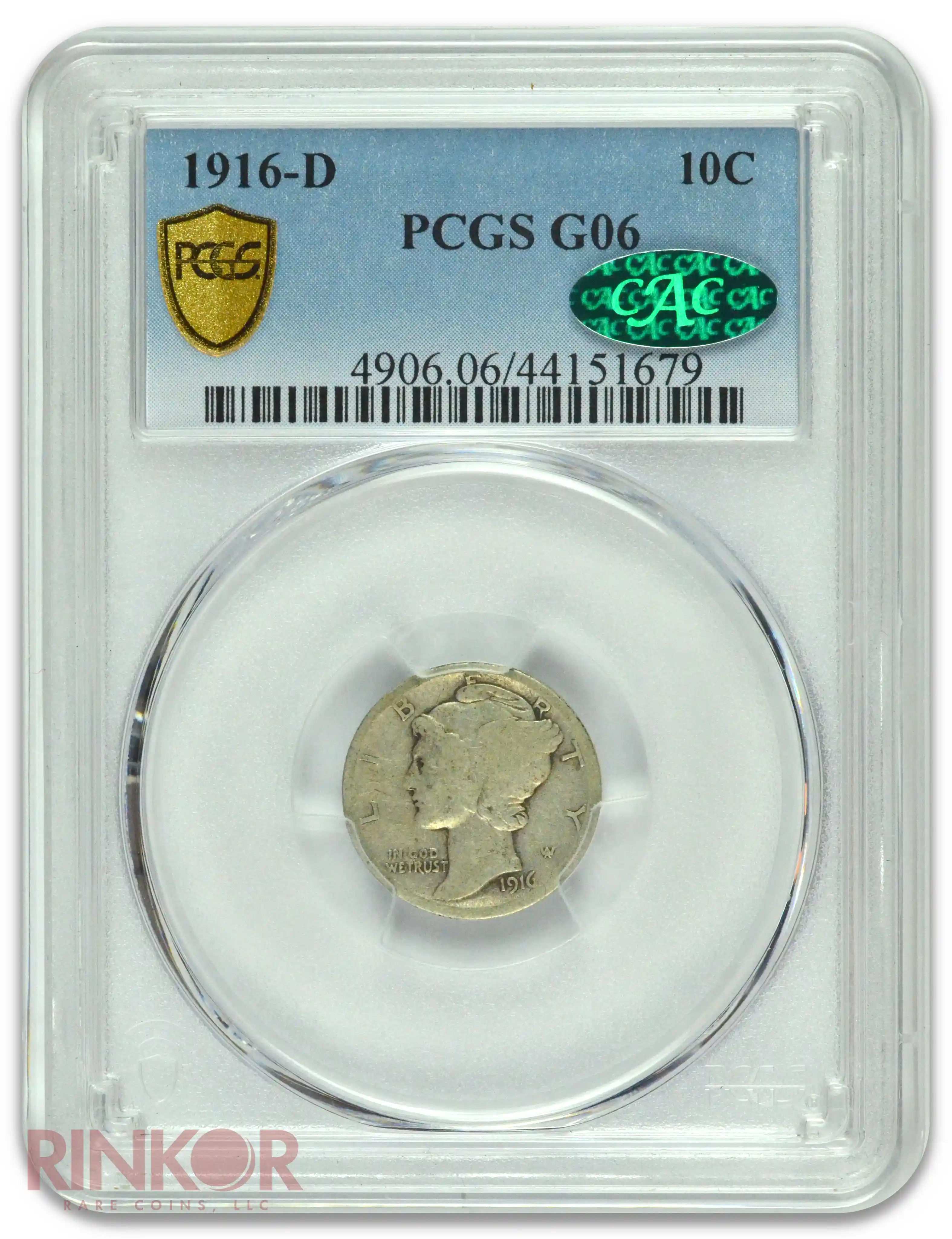 1916-D Mercury Dime PCGS G-06 CAC