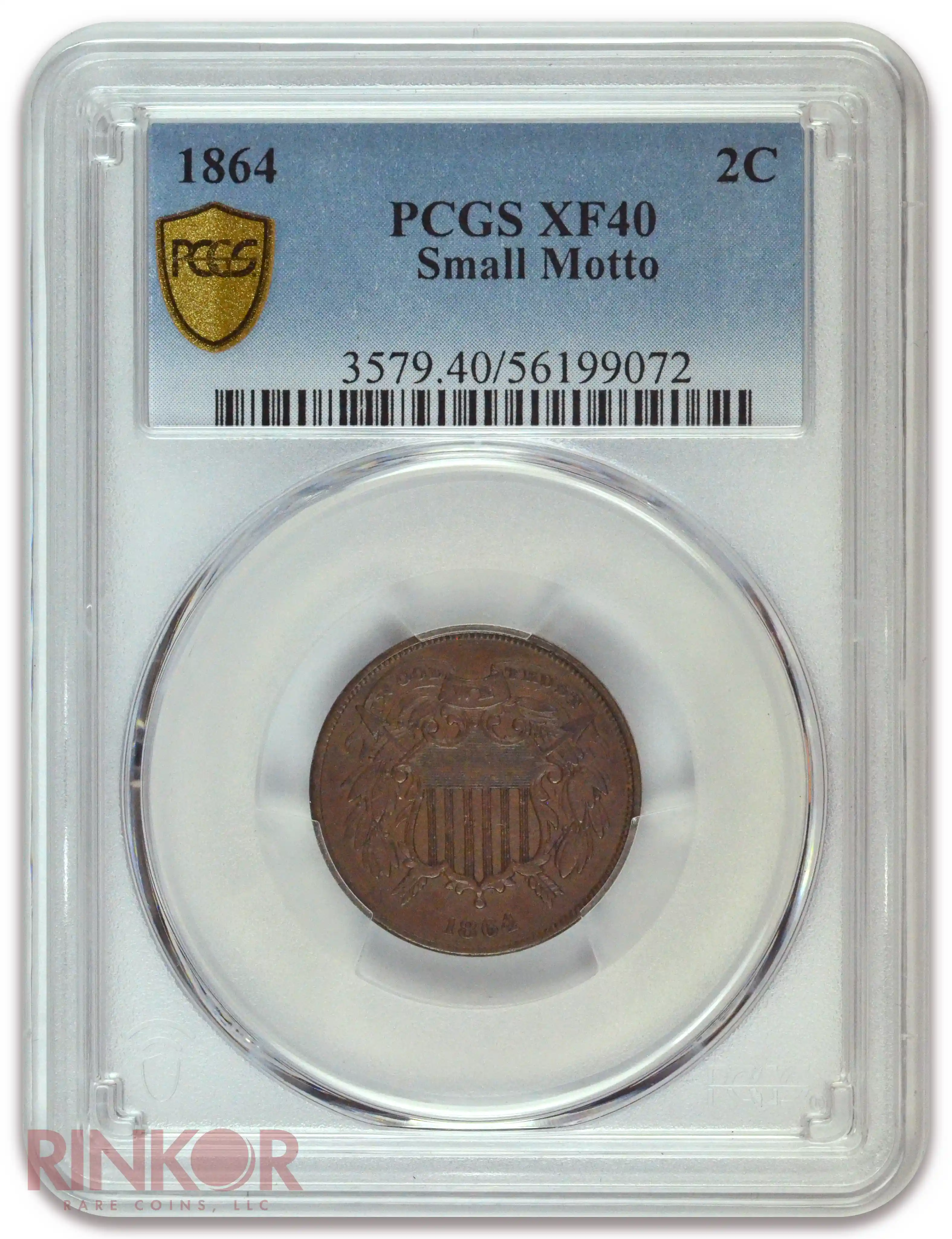 1864 Small Motto Two Cent PCGS XF-40