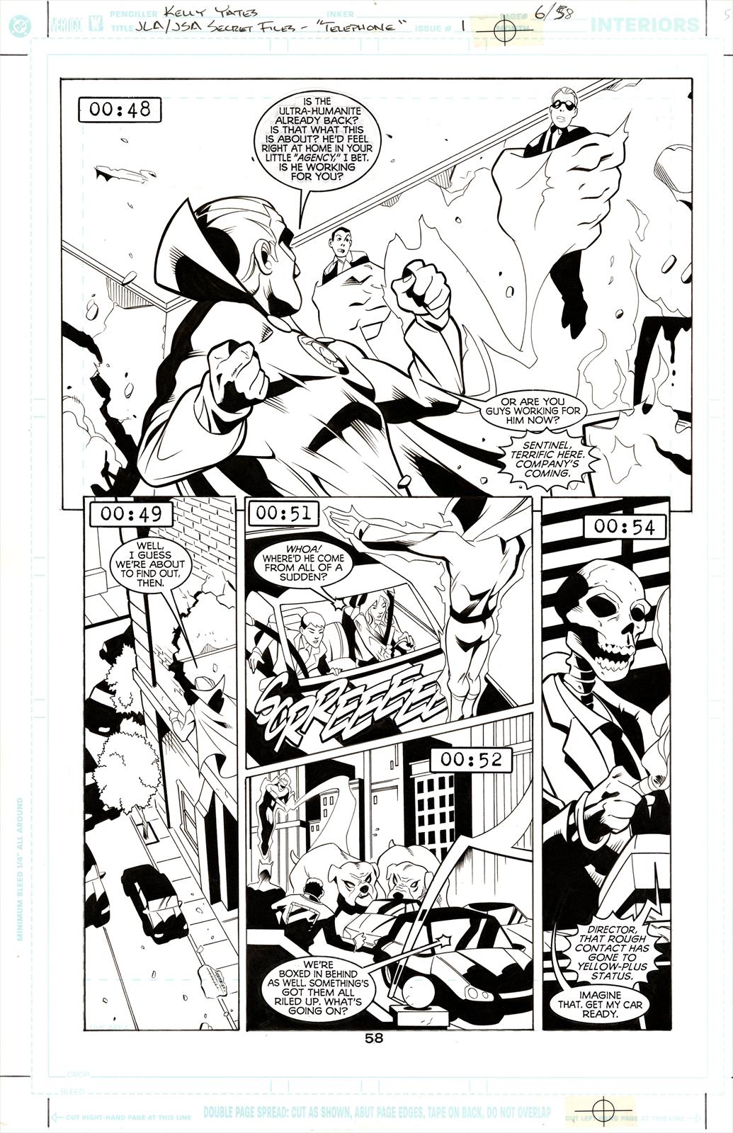 JLA/JSA: Secret Files - Telephone #1 Page 6/58 Artist:  Kelly Yates (Penciller) ,  Mick Gray (Inker) Media Type: Pen and Ink Art Type: Interior Page 