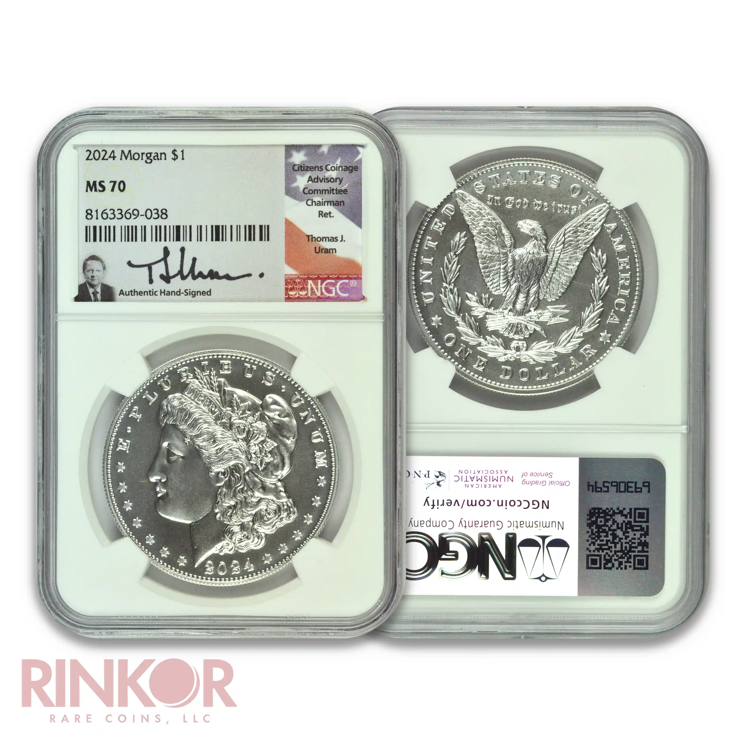 2024 $1 Morgan and Peace Dollar 2-Coin Set Thomas Uram Sig NGC MS 70