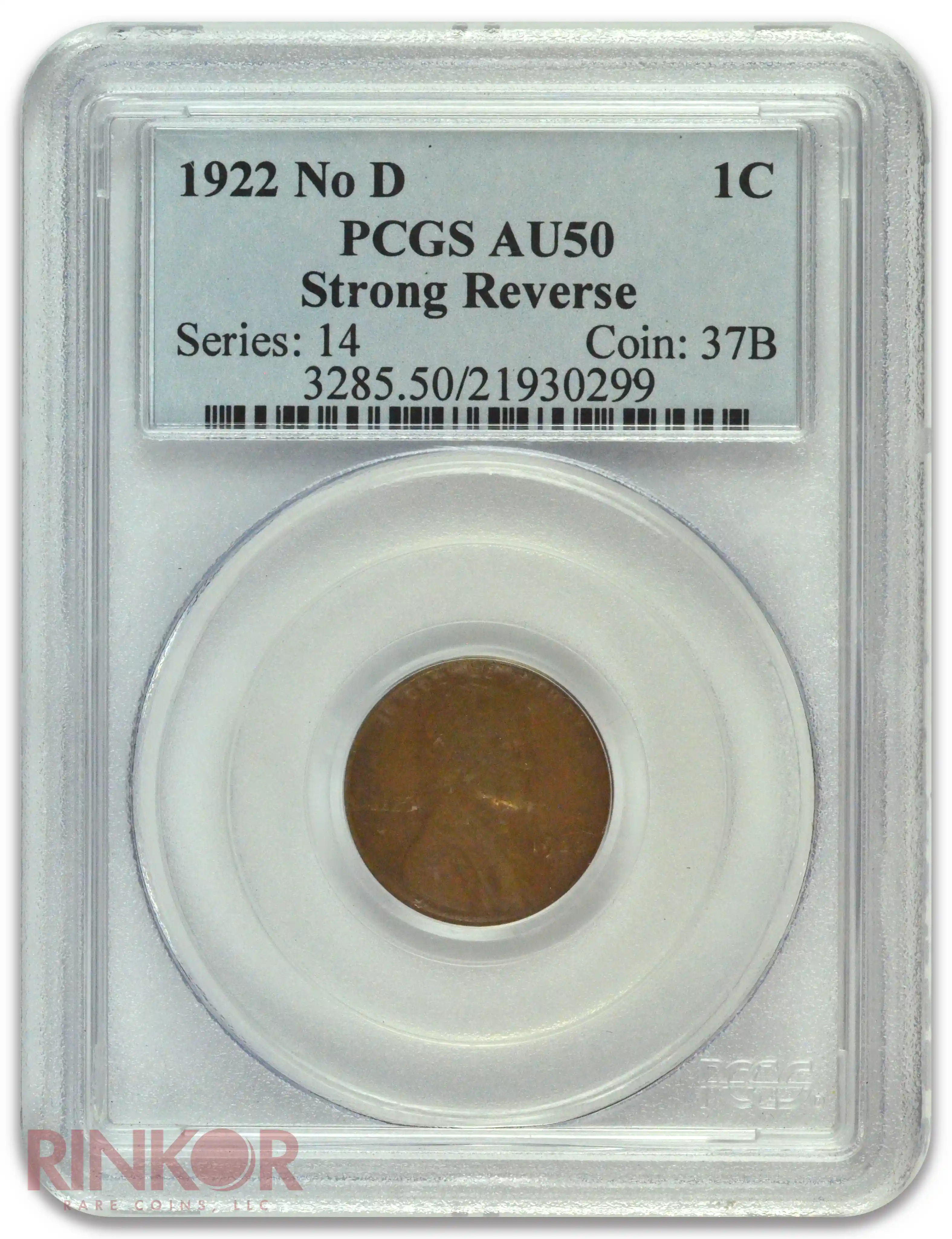 1922 No D 1C Strong Reverse Lincoln Wheat Cent PCGS AU-50