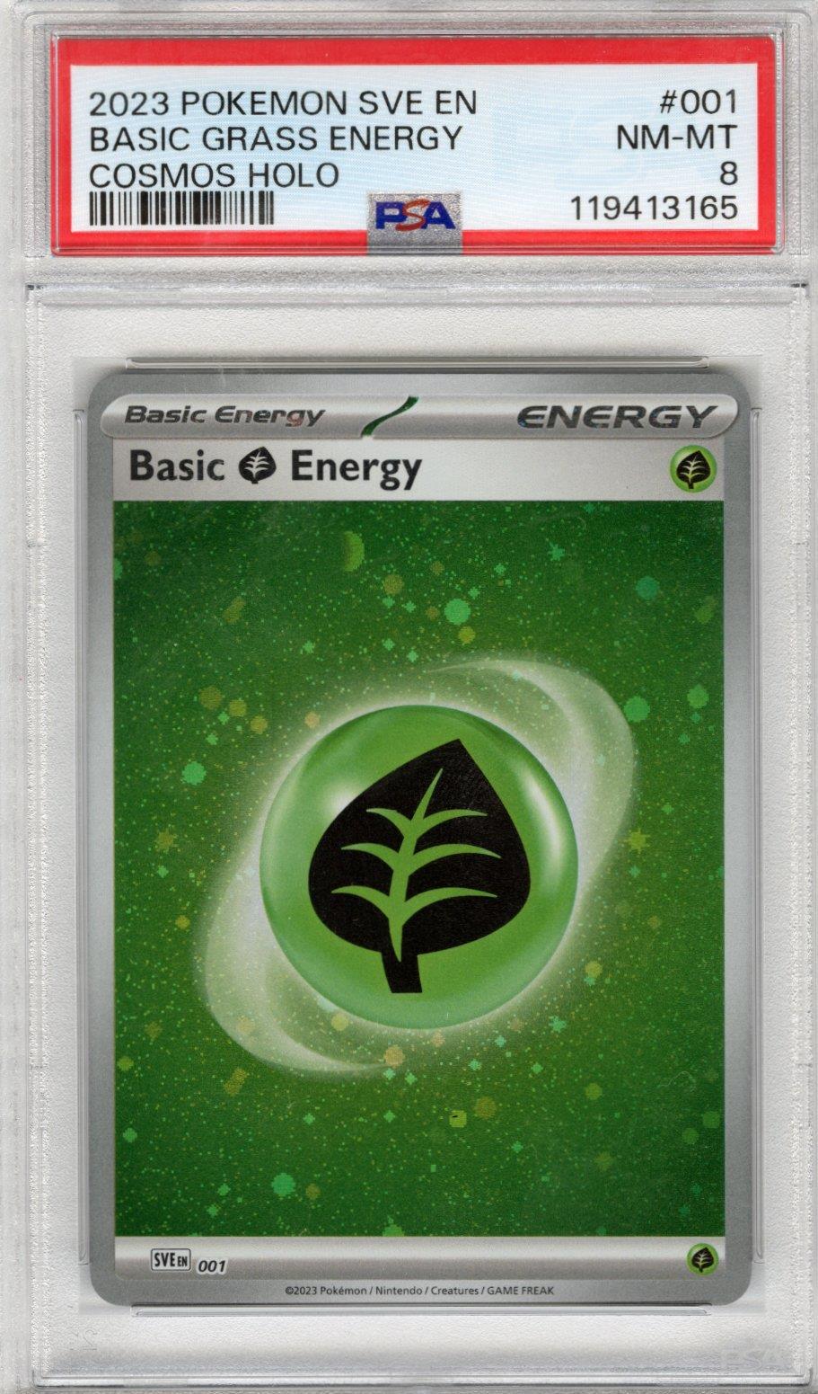 2023 Pokemon SVE En Basic Grass Energy Cosmos Holo #001 PSA NM MT 8 