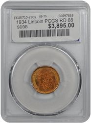1934 Lincoln PCGS RD 68