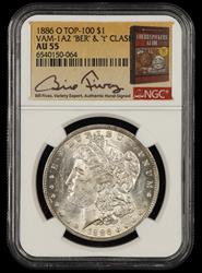 1886 O $1 VAM-1A2 BER & T CLASH NGC AU55 Bill Fivaz Signature Label AU55