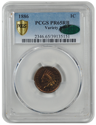 1886  Variety 1 Indian Head PCGS CAC RB 65