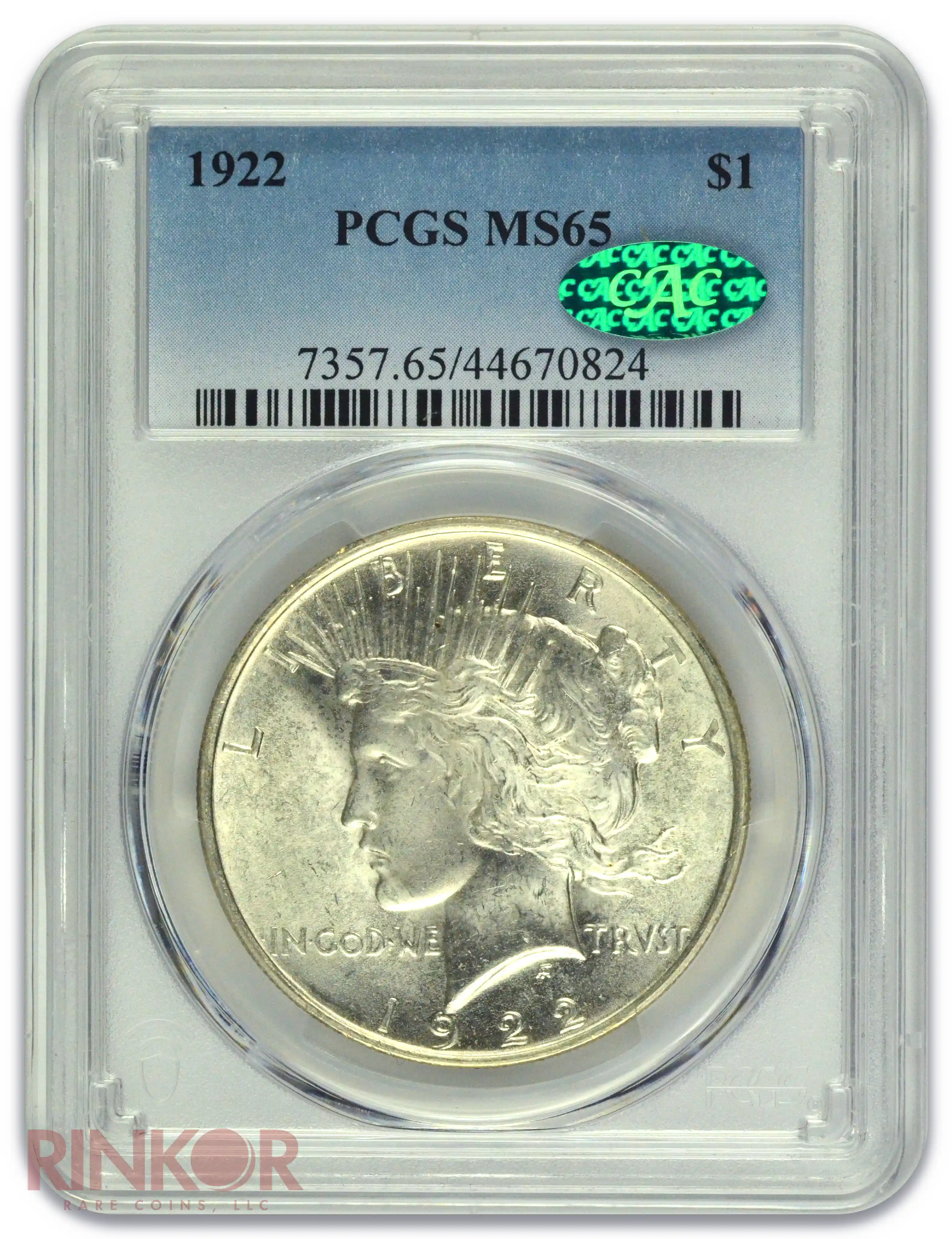 1922 $1 Peace Dollar PCGS MS 65 CAC