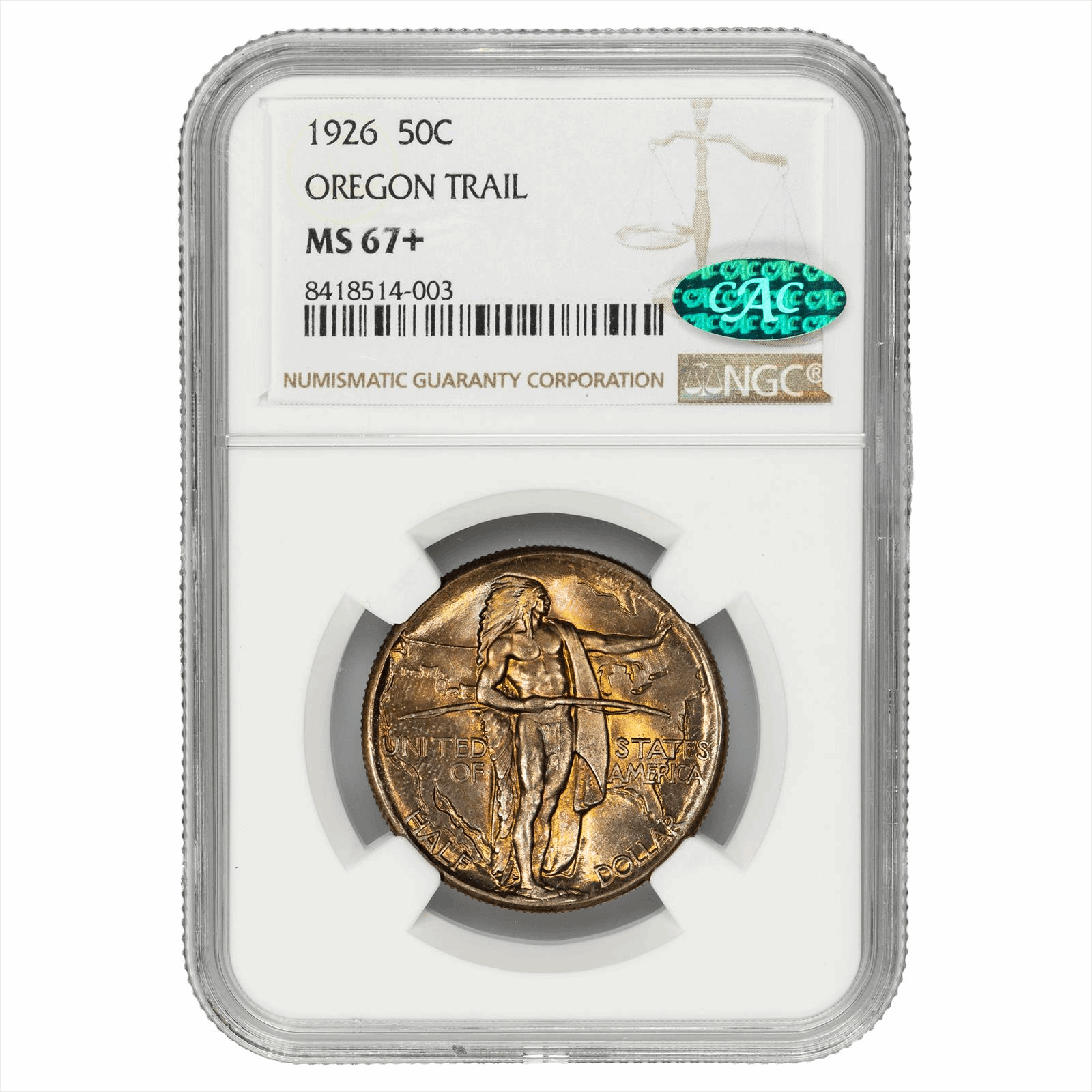 1926 Oregon Trail Commemorative Half Dollar 50C NGC MS 67+ CAC
