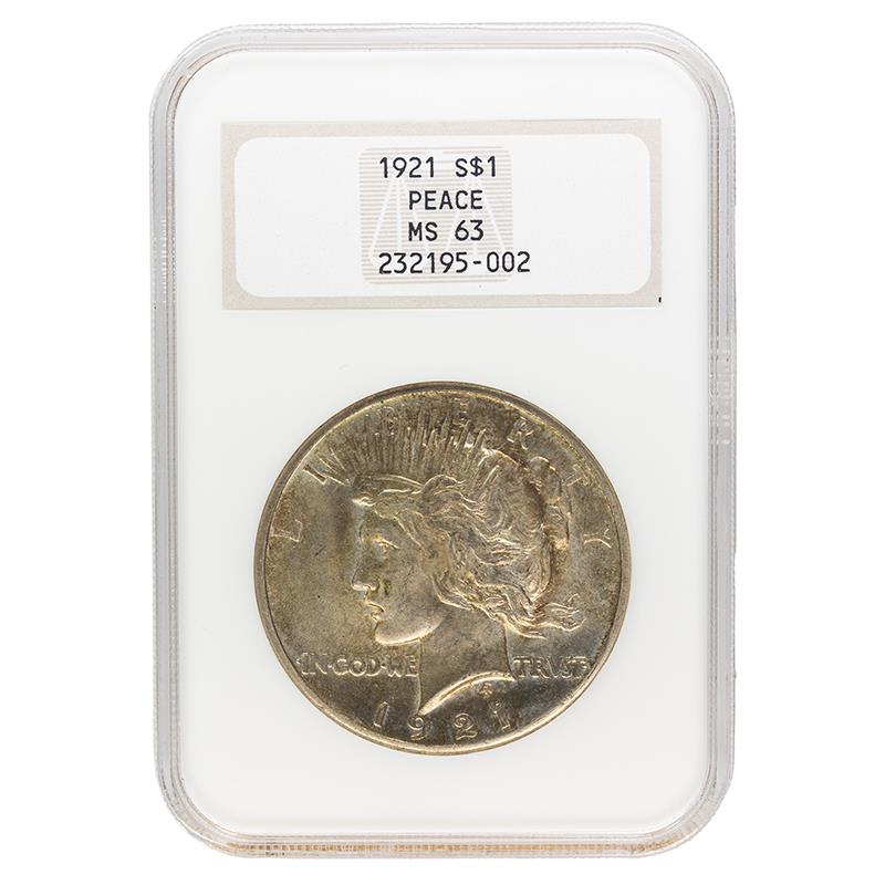 1921 Peace Dollar, $1 NGC MS 63