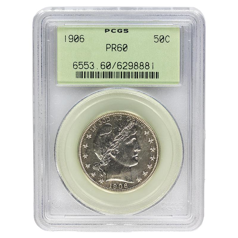 1906 Barber Half Dollar, 50C PCGS PR 60 OGH