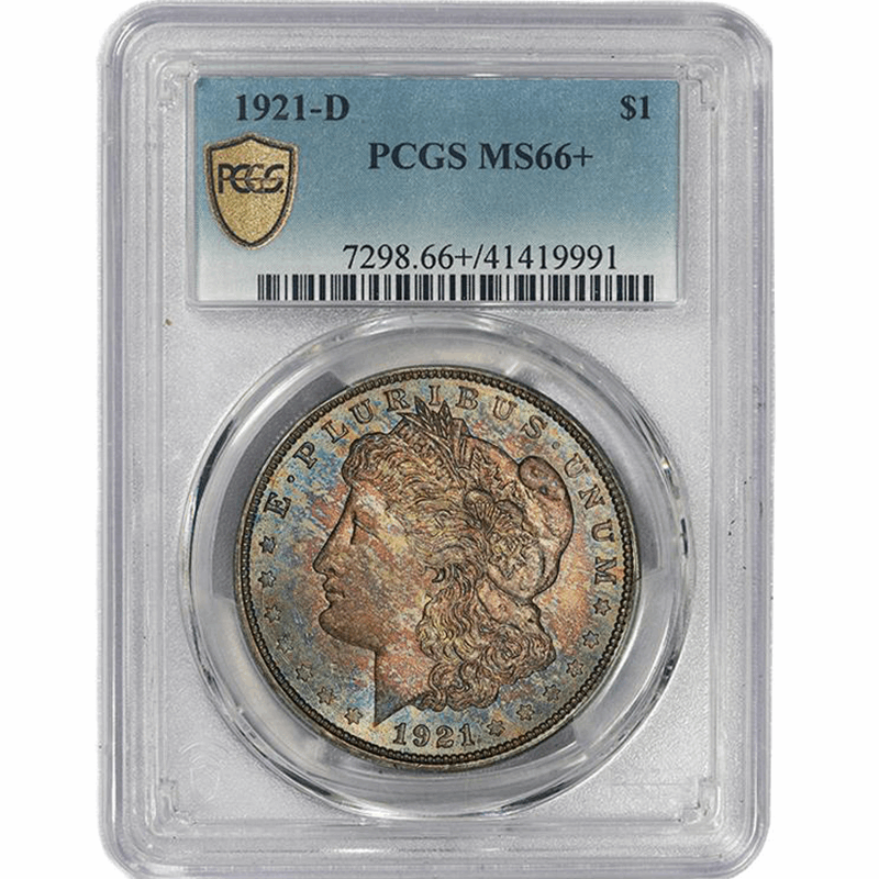 1921-D $1 Morgan Silver Dollar - PCGS MS66+ - Colorful  Toning on Obverse!