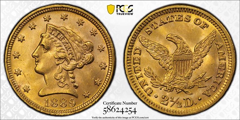 1889 $2.50 PCGS MS 64 CAC