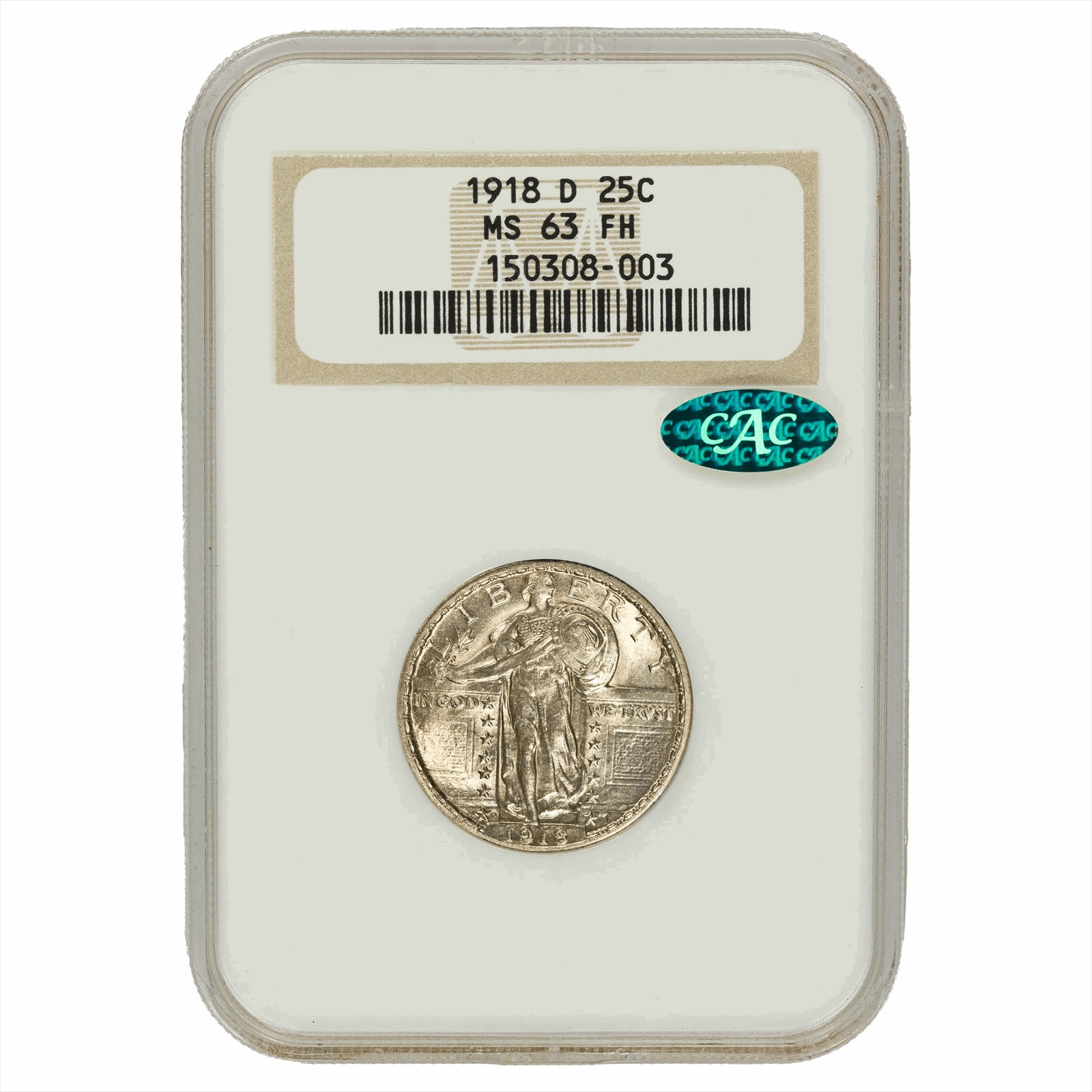 1918-D Standing Liberty Quarter 25C NGC MS 63 FH