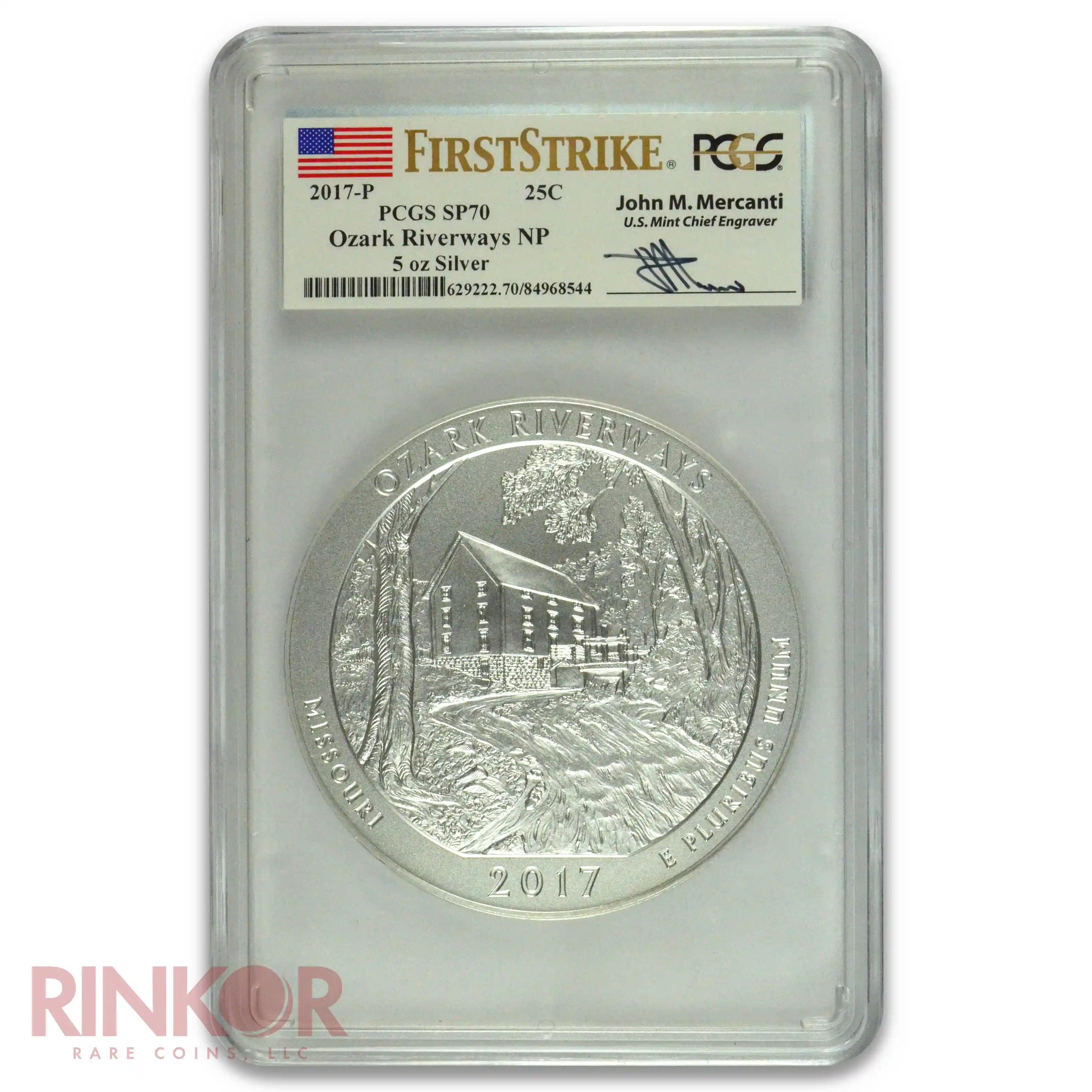 2017-P 5oz America the Beautiful Ozark Riverways First Strike Mercanti PCGS SP 70