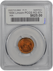 1934 Lincoln PCGS RD 67+
