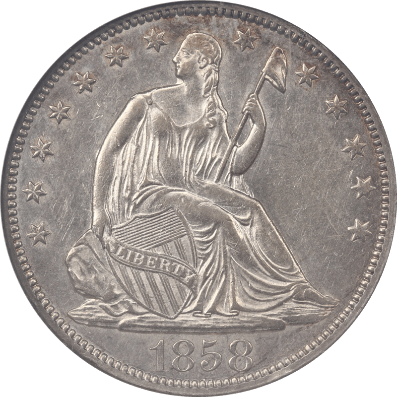 1858 Seated Liberty Half Dollar 50c ANACS AU 55