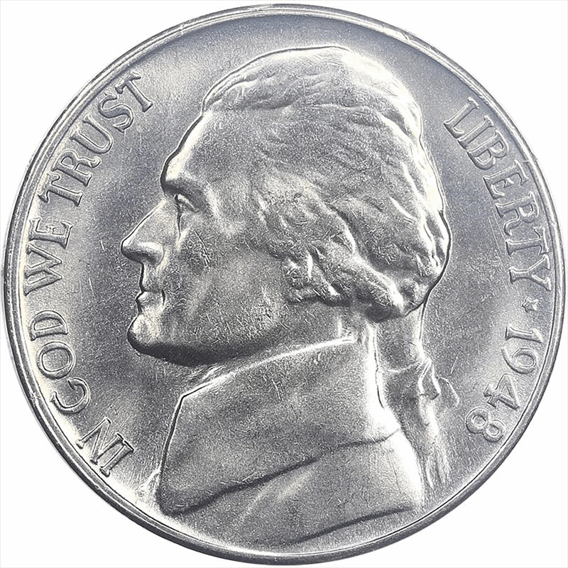 1948-S Jefferson Nickel 5c Gem Uncirculated - Original Coin, Strong Steps