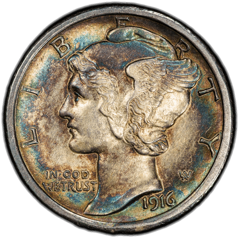 1916-D 10C PCGS AU 58 FB