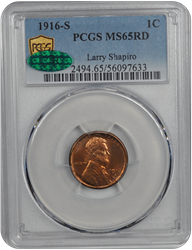 1916-S Lincoln PCGS CAC RD 65