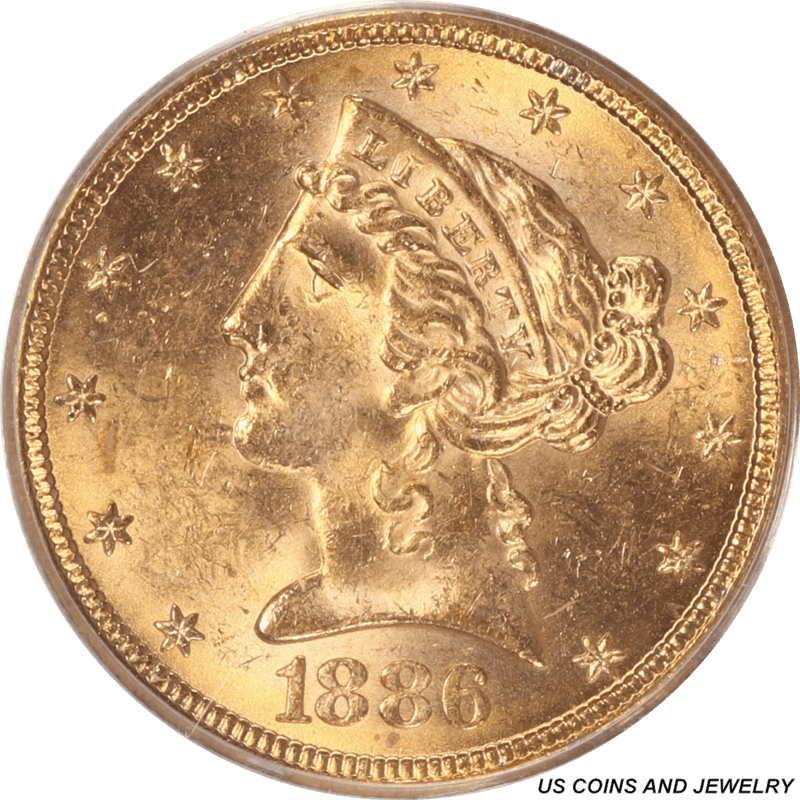 1886-S Liberty $5 Gold Half Eagle PCGS MS61 - Older PCGS Holder