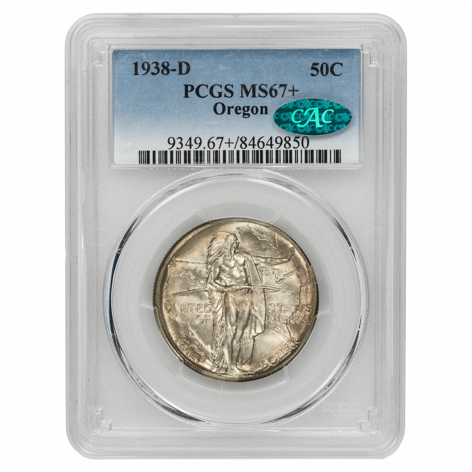 1938-D Oregon Half Dollar 50C PCGS MS 67+ CAC