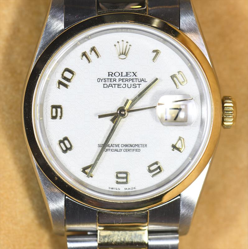 1997 Rolex Mens TwoTone Oyster Bracelet Ref 16203 Datejust 36mm Lettered Dial 