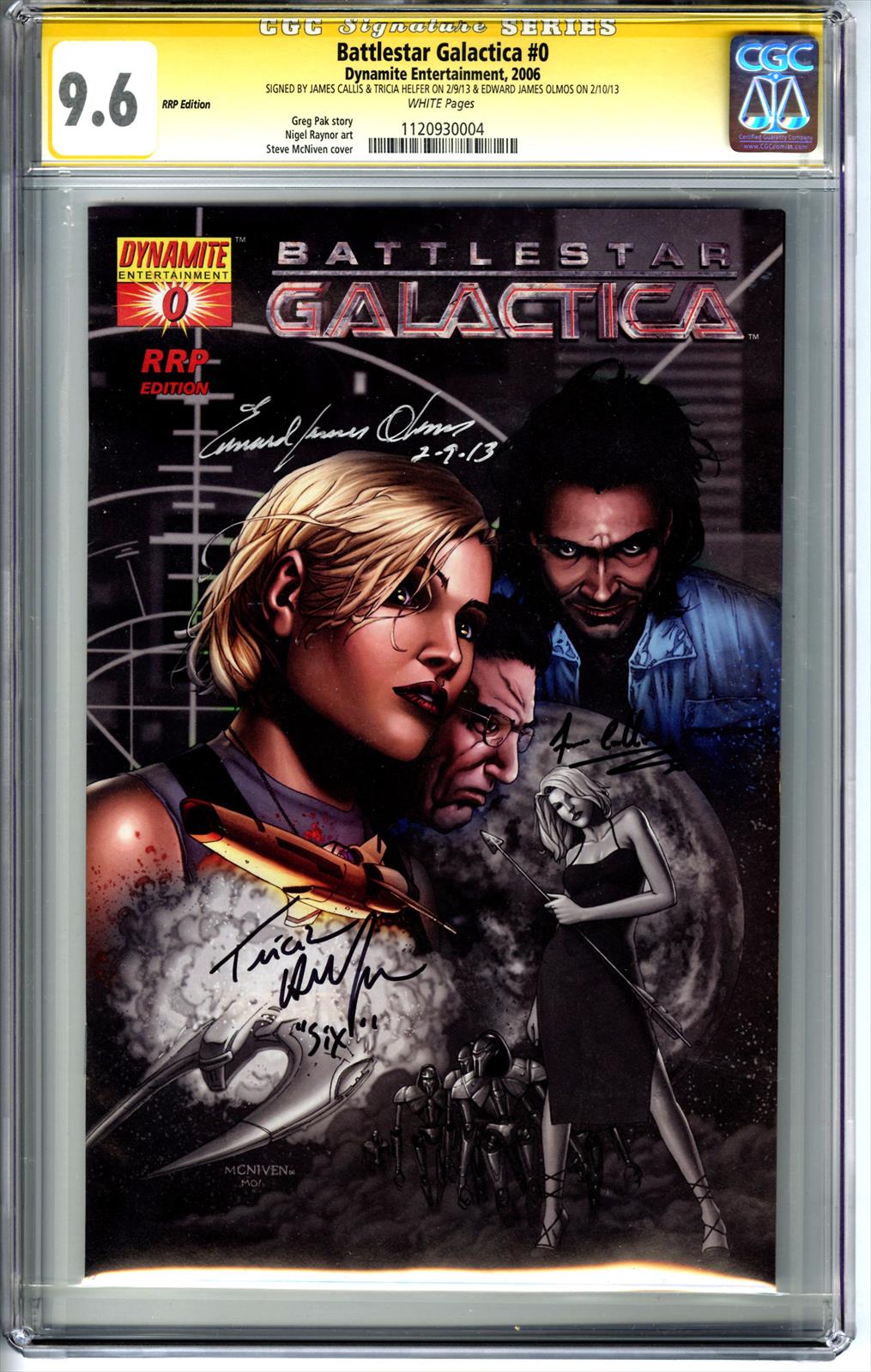 Battlestar Galactica #0 CGC 9.6 Signature Series Signed by James Callis, Tricia Helfer, & Edward James Olmos 