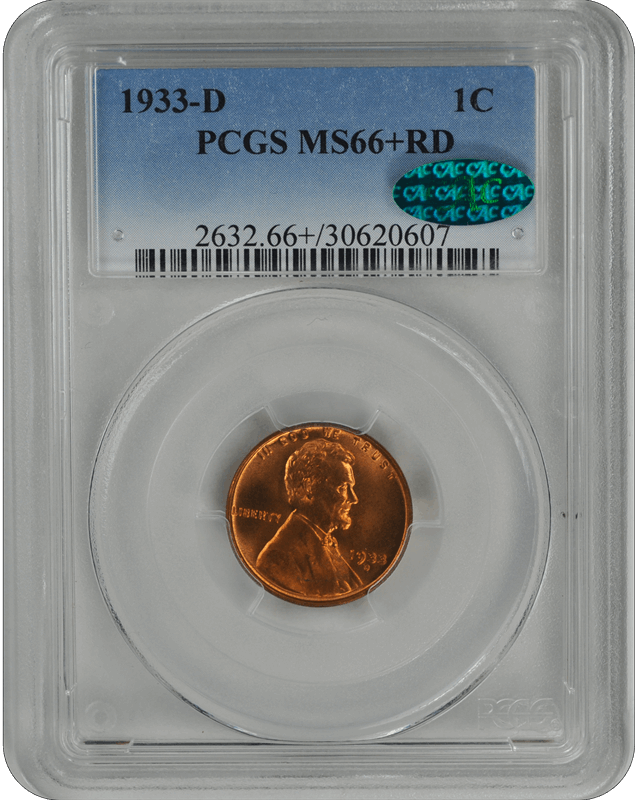 1933-D Lincoln PCGS CAC (99) RD 66+