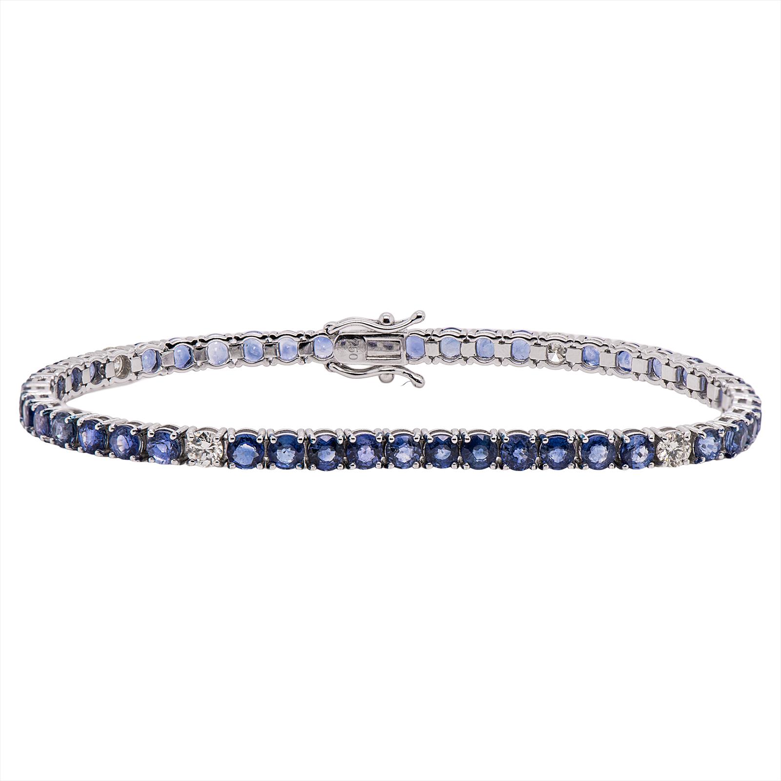 18KW Diamond & Sapphire Tennis Bracelet - 9.45CT Saph - .6g Ct Dia GH, VS - 7 Inch - 11.06g 