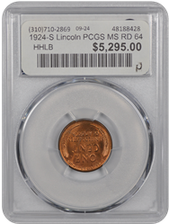 1924-S Lincoln PCGS MS RD 64