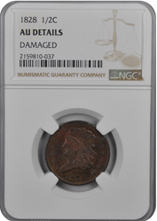 1828 1/2C Braided Hair Half Cent NGC DAMAGED