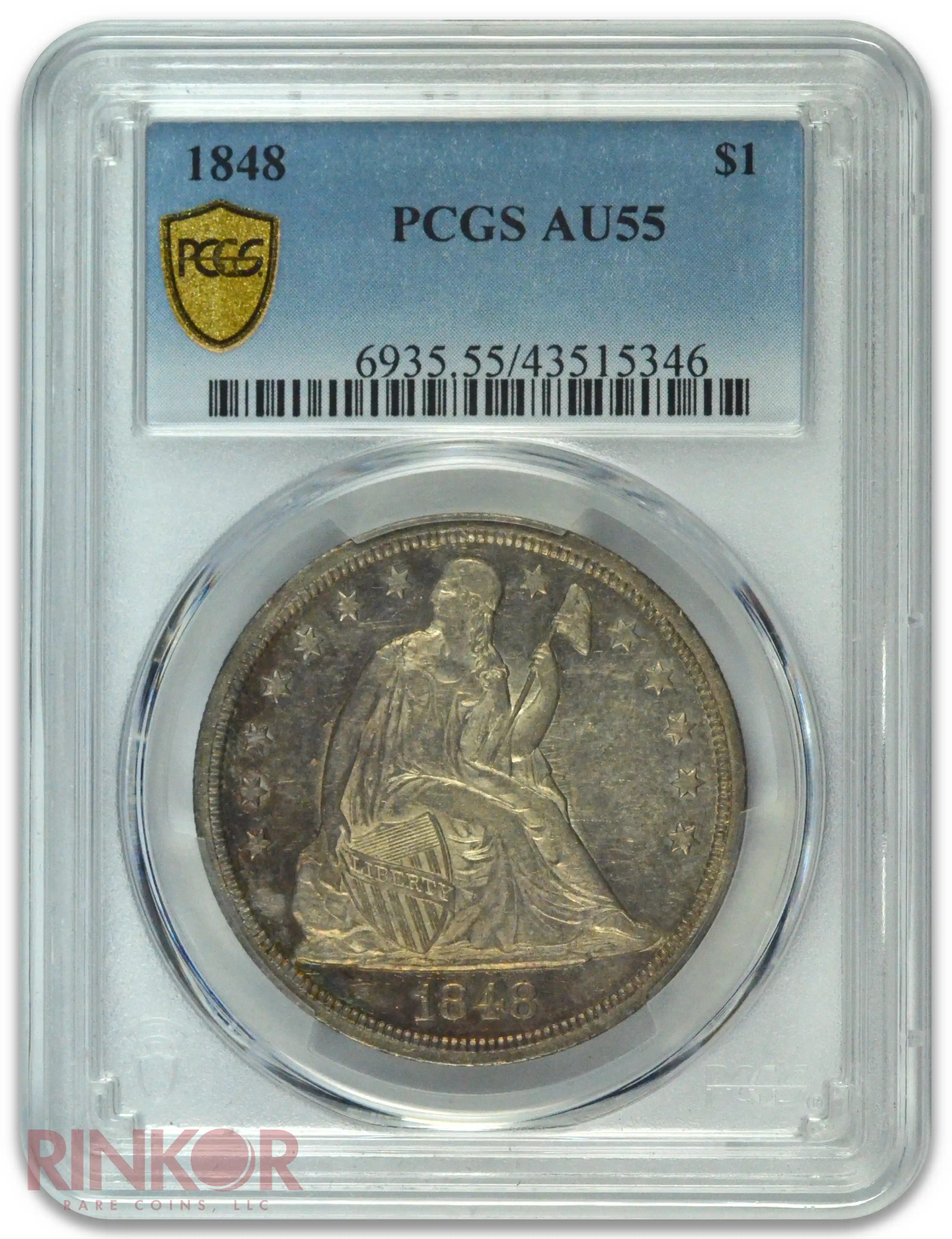 1848 $1 Seated Dollar PCGS AU-55