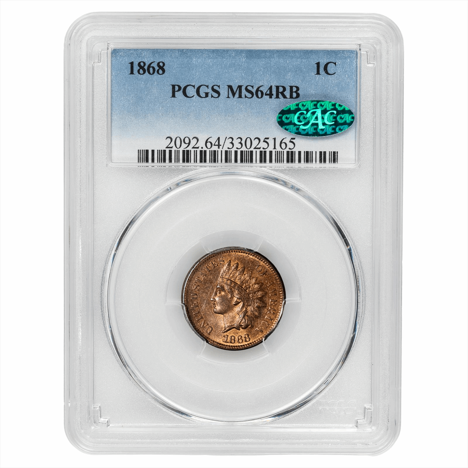 1868 Indian Head Cent 1C PCGS MS 64 RB CAC