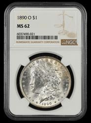 1890 O $1 NGC MS 62 