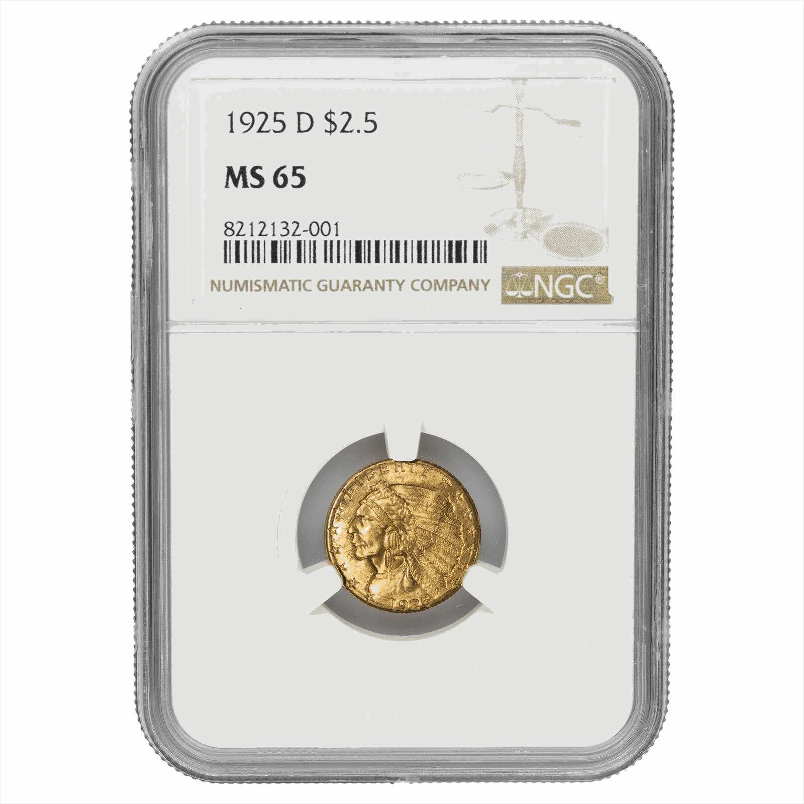 1925-D Indian Head Quarter Eagle $2.50 NGC MS 65